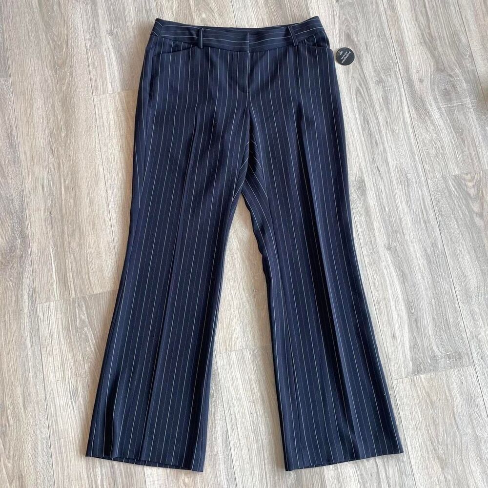NWT Apostrophe Women's Sz 8 Navy & White Pinstriped Dress Pants Wide Leg Office